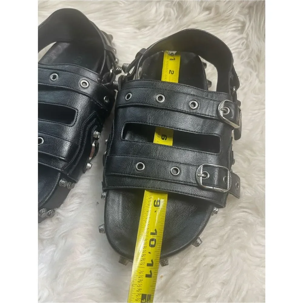 Vesta synthetic Black Studded Buckle Platform Sandals.Goth style SZ11.5